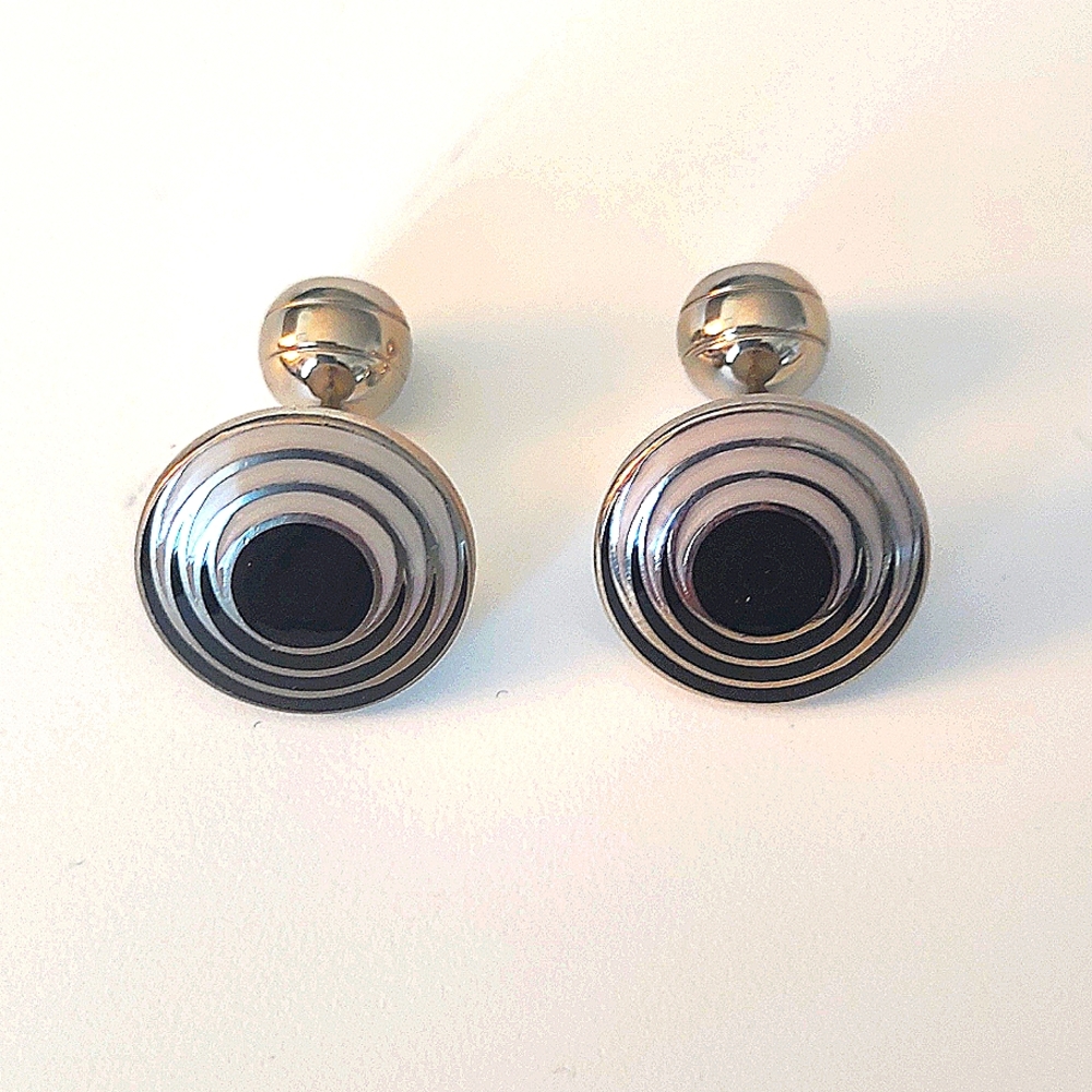 Pair of Black & White in Silver Cuff Links & Tux Buttons.